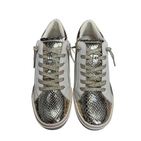 NEW DV Dolce Vita Sneakers Big Girls Size 5 Gold Metallic Snakeskin Neutral - Picture 2 of 8